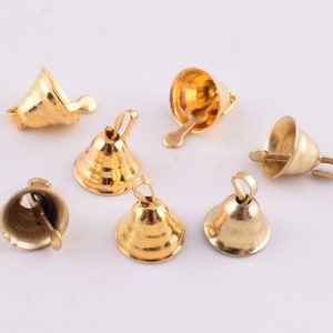 Mini Jingle Bell Charms Gold Small Decoration Bells 7mm Metal Trumpet Bells Craft Decorative Pet/Holiday Jingle Jewelry 100 pcs