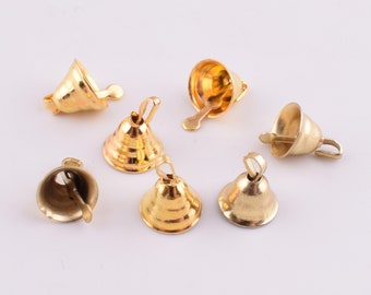 Mini Jingle Glocke Charms Gold kleine Dekoration Glocken 7mm Metall Trompete Glocken Handwerk dekorative Haustier/Urlaub Jingle Schmuck 100 Stück