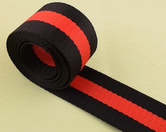 Stripes Nylon webbing,1.5'' (38mm)Black red woven tape bag strap Craft decorative ribbon webbing for Belt/Backpack making,by the yard