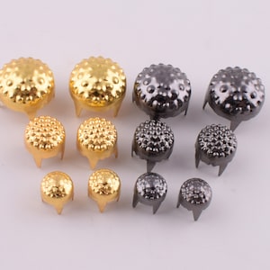 Nailheads Spots studs,Metal brass Black/gold round claw studs,5mm 7mm 9mm Fashion decorative prong punk rivet studs leather hardware 200 pcs