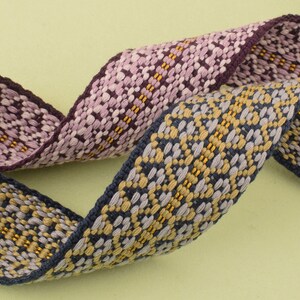 38mm Jacquard lint, 2 kleuren paars/groen zachte etnische singelband 1,5 ' ', ambachtelijke riem geweven tape voor handvat zak tas riem gesneden op maat