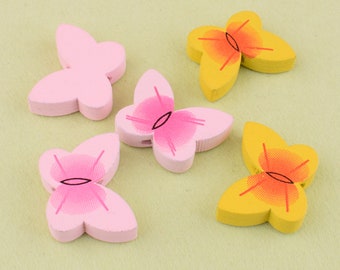 10 Pcs Butterfly Wood Beads,20mm painted pink/yellow butterfly insect shaped wood pendant beads,DIY crafts beads for art hand-made