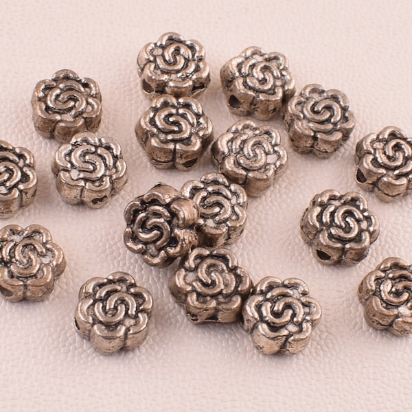 Perles antiques de fleur d'argent,7mm Bali Spacer perles, perles tibétaines de petit métal de spacer pour le collier en cuir perlant DIY faisant 50 pcs