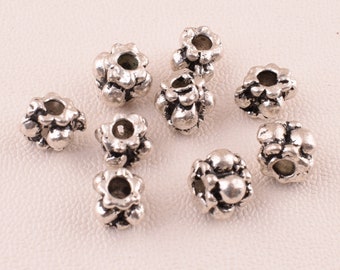 Perles d'argent antiques, 6mm petites perles de Spacer de modèle de Bali, perles tibétaines de spacer en métal pour des bijoux DIY faisant 50 pcs