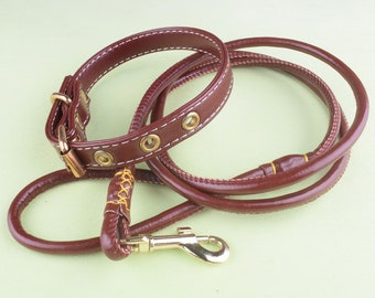 Wine red dog collar and leash set,Personalized dog leash Adjustable Leather dog collar,Soft Dog Lead,Padded Dog Collars,Presents for dogs