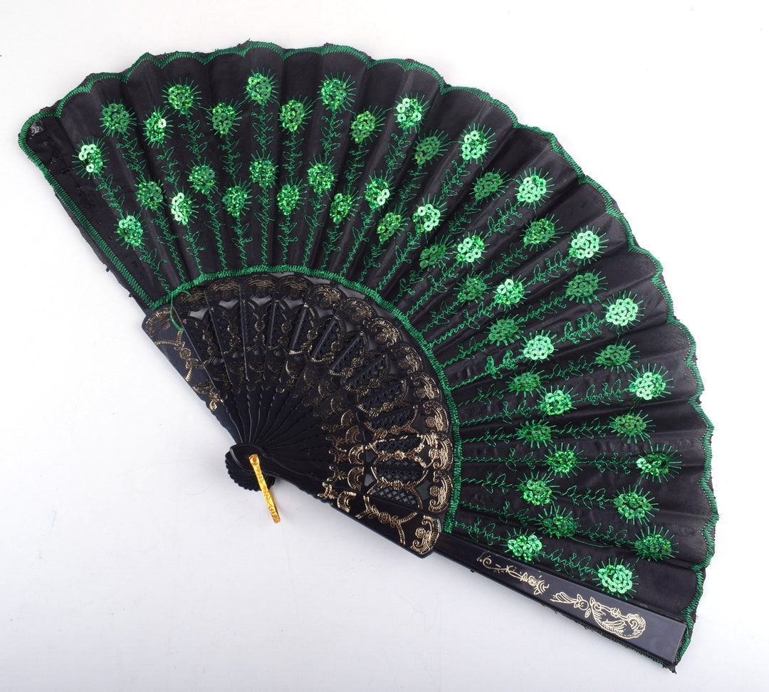 Folding Fan9 Inch Length Green Peacock Chinese Silk - Etsy