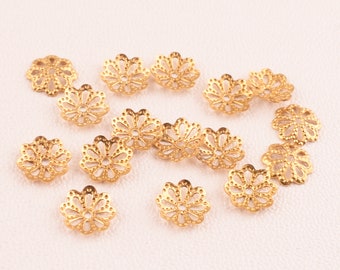 Gold Filigree flower bead cap,7mm Gold Bead Caps Thin Textured Flower Beadcap,Brass metal End Cap Charms,Perfect Fit Beads Jewelry 100 pcs