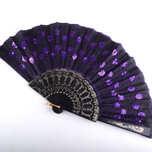 Hand Fans,Chinese Silk Fans,9 inch Length Purple Black charm flower Bamboo Folding Fans for performing props.Wedding Summer Gift