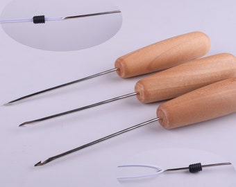 Crochet Hooks Needle,14.2cm Latch Hook rug Latch Hook metal dreadlock braid professional Crochet Pulling Needle with Wood Handle