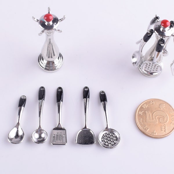 Dollhouse Miniature Cooking Hanging Utensils Kitchen Tool,Metal Mini kitchenware Cooking Model Cook Set Parts Toys Hobbies (gift)