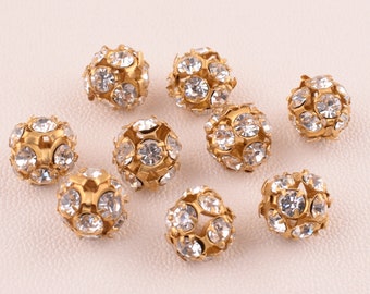 Vintage 8mm Rhinestone Balls beads,Crystal Rhinestone Spacers beads,Round spacer beads for Necklace/ bracelet DIY Jewelry Making 6 pcs