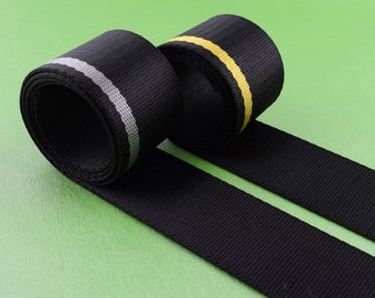 Nylon Stripes webbing,1.5 inch (38mm) black yellow gray woven tape Heavy duty ribbon,Handles Bag Strap for Belt/Backpack by the yards