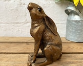 Bronze Resin Garden Lawn Statue Ornament Sculpture Moongazing Hare Rabbit Animal