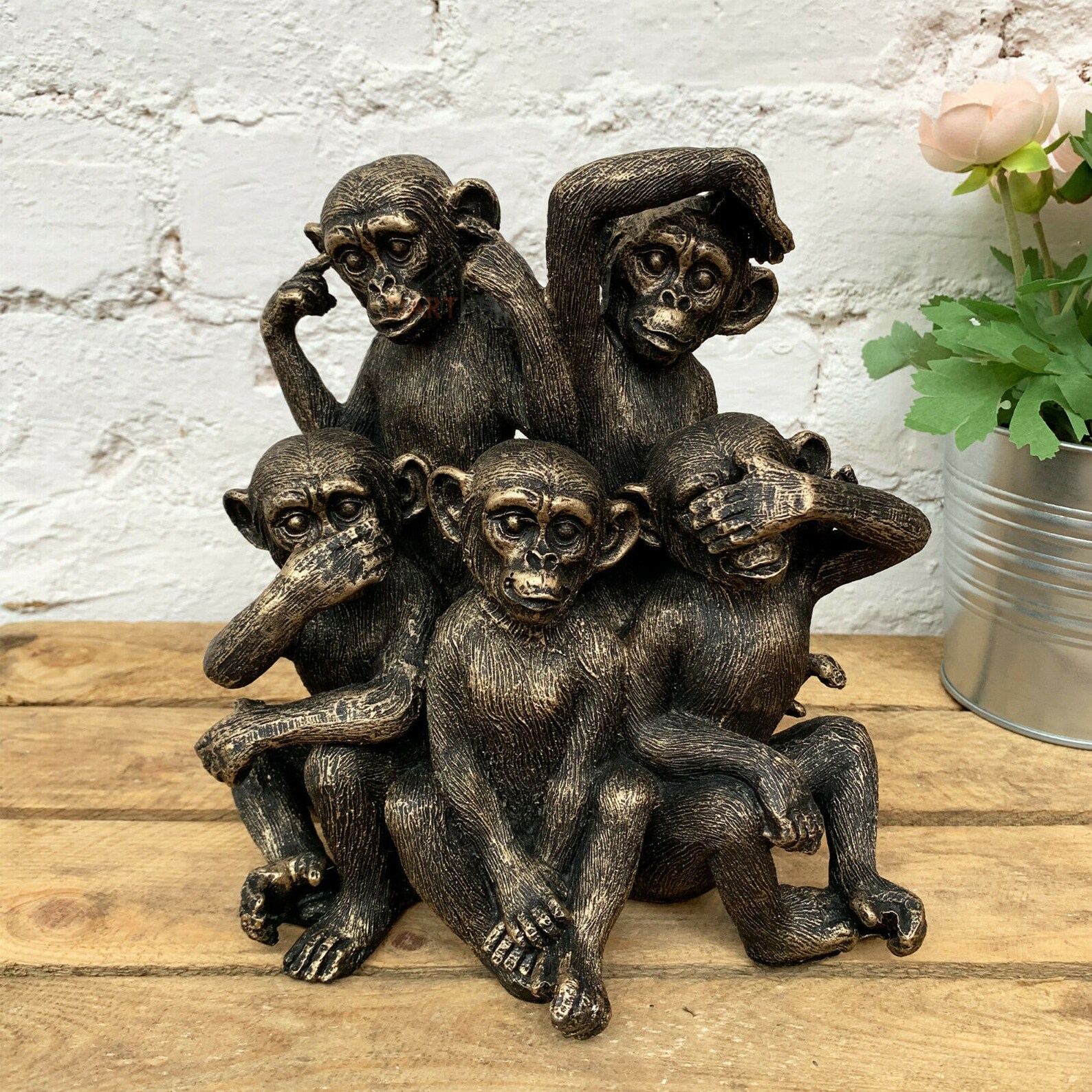 Vintage Bronze Resin 5 Monkey Animal Sculpture Statue Figure Etsy