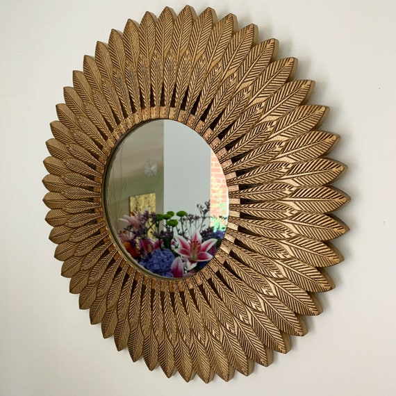 Large Vintage Gold Feathered Metal Frame Home Decorative Round Metal Frame Home Decorative Round