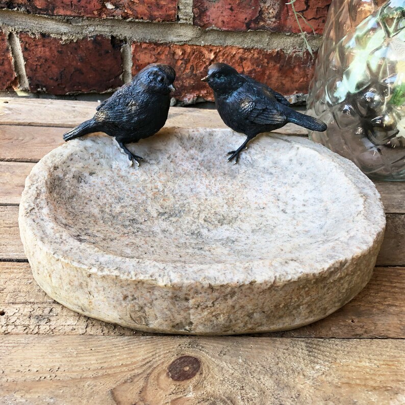 Birds On Stone Bowl Resin Outdoor Bird Bath Food Feeder Dish Etsy