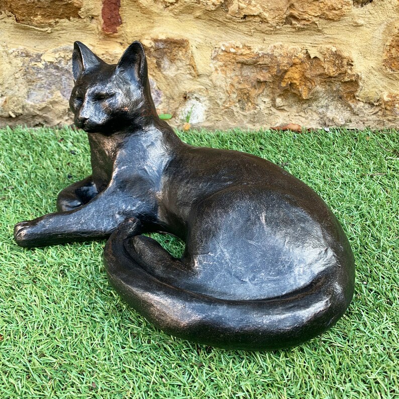 Bronze Effect Resin Laying Cat Pet Outdoor Garden Lawn Statue Etsy