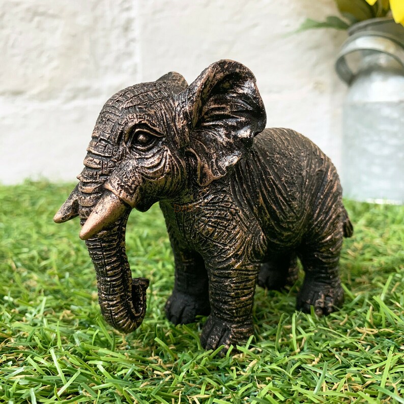 Miniature Bronze Resin African Elephant Garden Statue Etsy