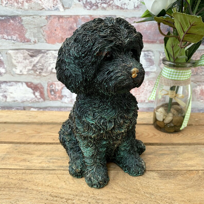 Antique Resin Sitting Labradoodle Puppy Dog Statue ...