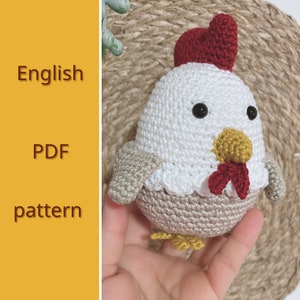 chicka the cute chicken pattern, digital PDF downloadable, english pattern, amigurumi chicken pattern , chicken tutorial, amigurumi toys.