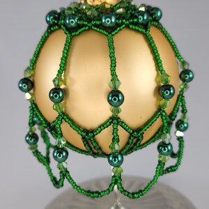 Angelic Beaded Ornament Cover Green on Gold