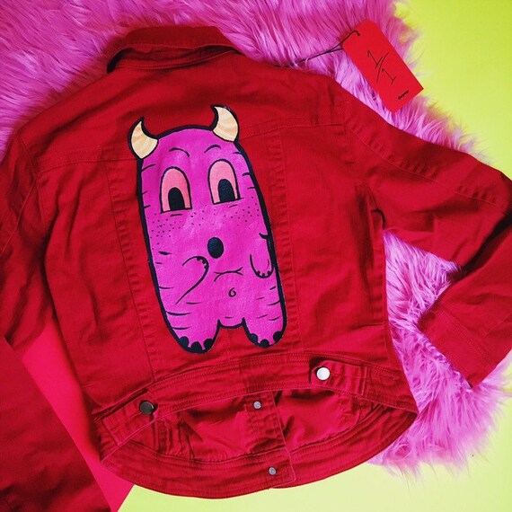 bright red denim jacket