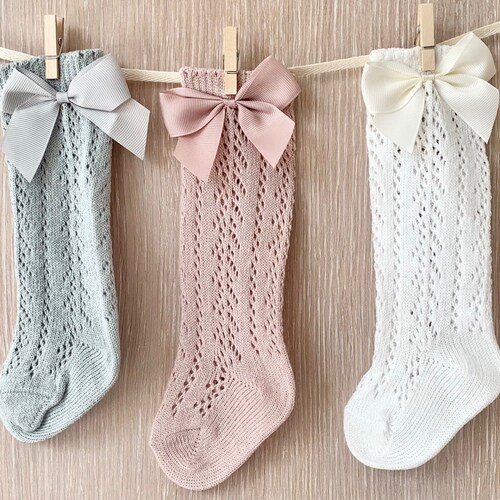 Girls Knee High Socks With Velvet Bow Baby Girl Socks Etsy UK