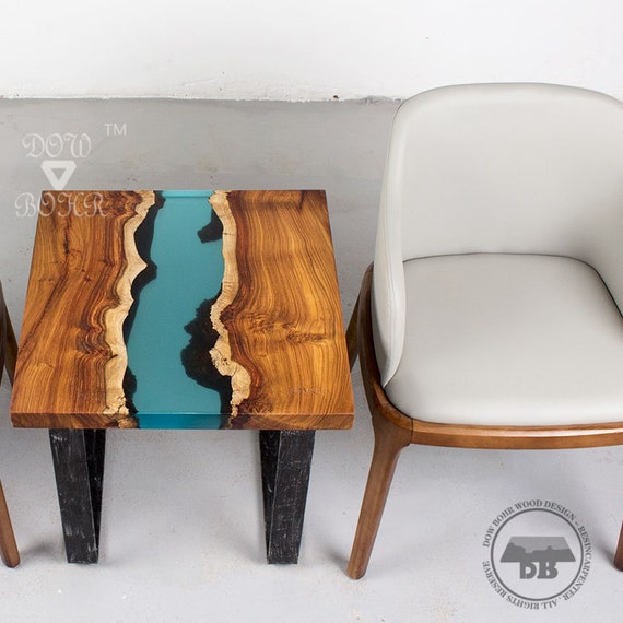 Customized resin side table with blue epoxy resin and quality Etsy