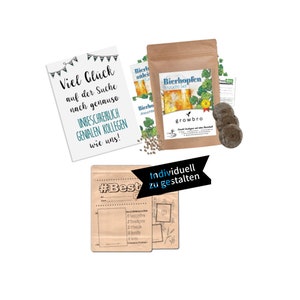 Cadeau d'adieu pour les collègues : set 3 en 1 avec carte, kit de culture de houblon et emballage DIY | Coffret cadeau d'adieu original