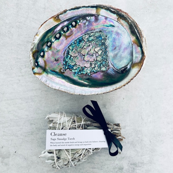 Cleansing Set - Abalone Shell - Sage Torches - Gift Set - Smudging