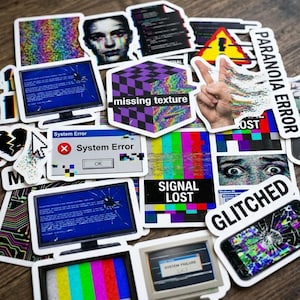 Glitch-Sticker-Set, Retro-Computerfehler, Cyberpunk-Laptop-Aufkleber (Vinyl)