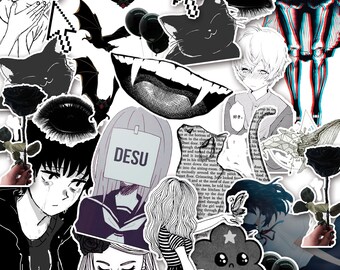 Dark Goth Black Anime Die Cut Stickers – Laptop Journal Planner Decals