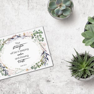 Stampa da incorniciare come cartolina regalo JW - Fogliame ad acquerello - Forza - Isaia 30:15