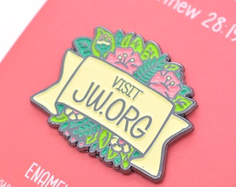 Metal Pin Badge - Floral - Visit JW.ORG - Embossed Metal
