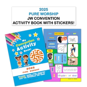 Libro de actividades de la Convención Infantil de los TJ - ¡A todo color! Bloc de notas de la Convención de los TJ 2025 "Adoración Pura" - Libro infantil con pegatinas, tamaño A5