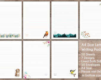 JW A4 Size Letter Writing Pad - 50 Sheets - option with 50 Envelopes - Lined Both Sides