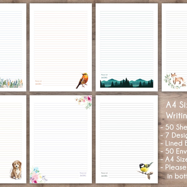 JW A4 Size Letter Writing Pad - 50 Sheets - option with 50 Envelopes - Lined Both Sides