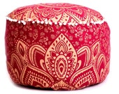 Red Ombre Mandala Round Seating Pouf Cover, Ottoman Furniture, Storage Ottoman, Living Room Ottoman, Foot Stool Decor 14 x 24 quot ROP1008