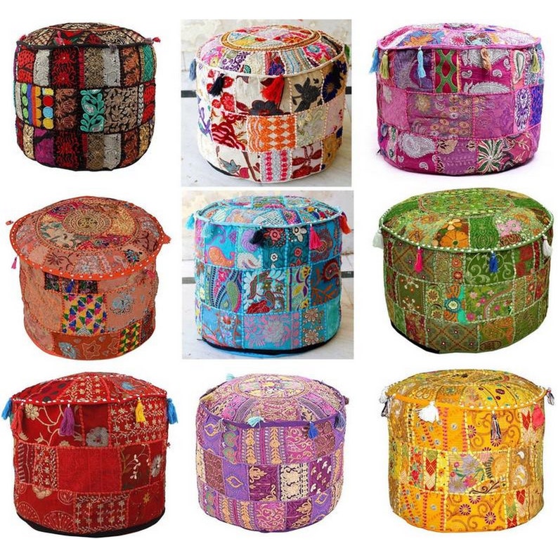 Floor pouf cushion cover Indian pouf ottoman meditation Etsy