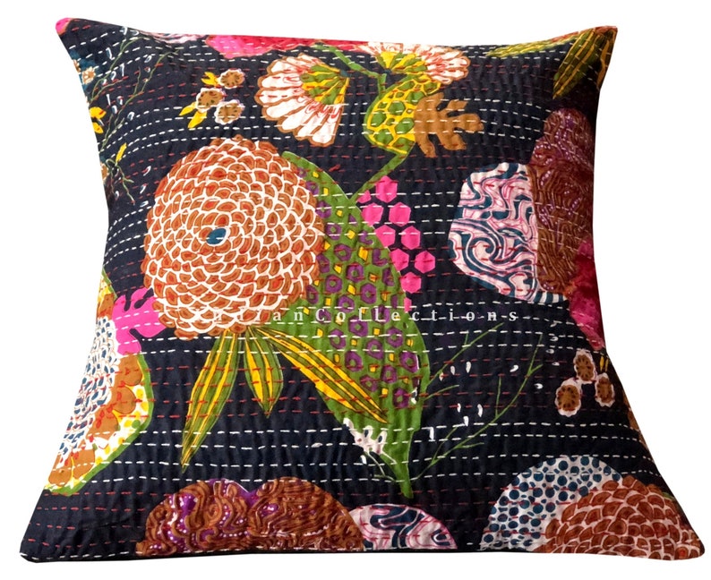 Indian kantha cushion cover 16x16 pillow cover 20x20 ethnic Etsy