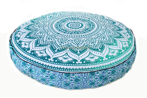 A Home Decorative Bohemian Pouf Case with Zipper Weite 18inch Round Floor Pillow Cover Cushion Meditation Seating Ottoman Throw Cover