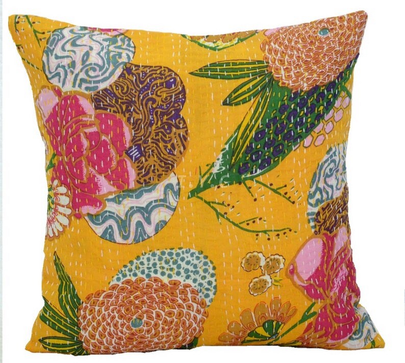 Sofa Pillow Kantha Cushion Cover 16x16 Wholesale Beautiful Etsy