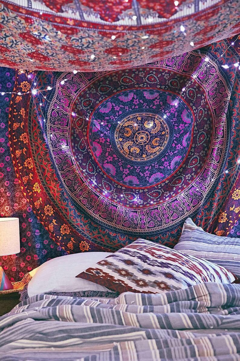 Bohemian Indian Mandala Wall Hanging Purple Queen Printed Floral Throw Tapestry