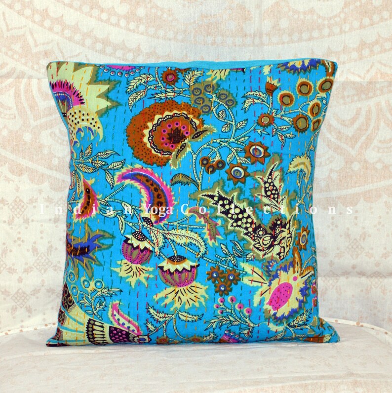 Cotton Kantha Cushion Cover Decorative Pillow Handmade Throw Sofa Pillow Cover Kantha Quilted Boho Dorm Decor Cushion 24X24 inch # IY5555