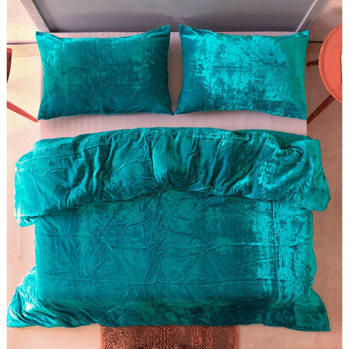 Turquoise blue Velvet Duvet Cover Ultra Luxe 3 Piece set Etsy