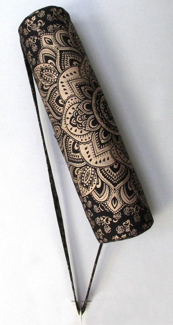 Popular Handicrafts Indian Exercise Yoga Mat Carry Bag Tote Carrier Full Zip with Shoulder Strap Bag Hippie Block Print Yoga Mat Bag Gold