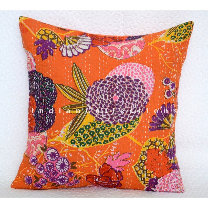 Kantha Pillow Cover 20x20 Decorative Throw Pillow Case