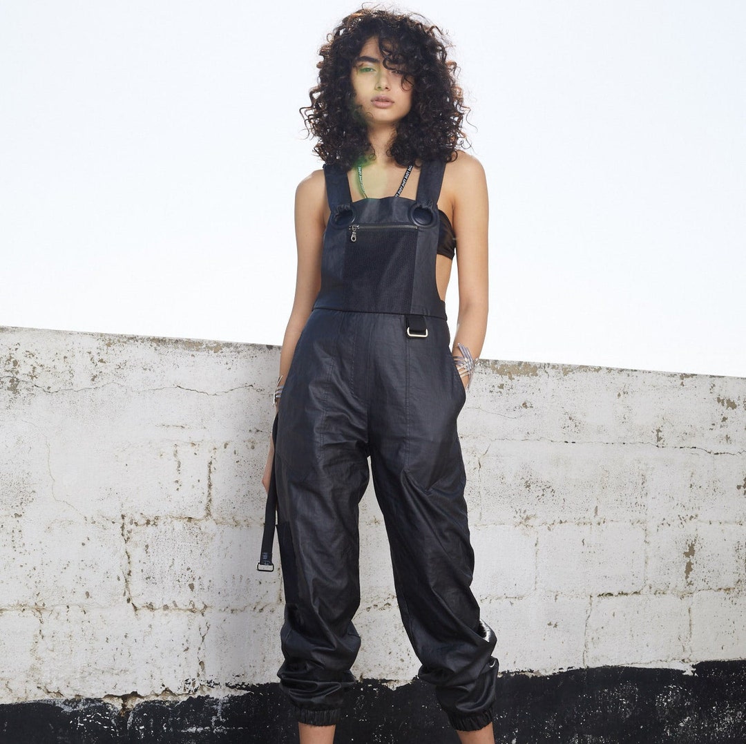 Black Techwear Sleeveles Cargo Overall for Women - Etsy