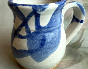 Vintage Blue & White Stoneware Handmade Signed Mug