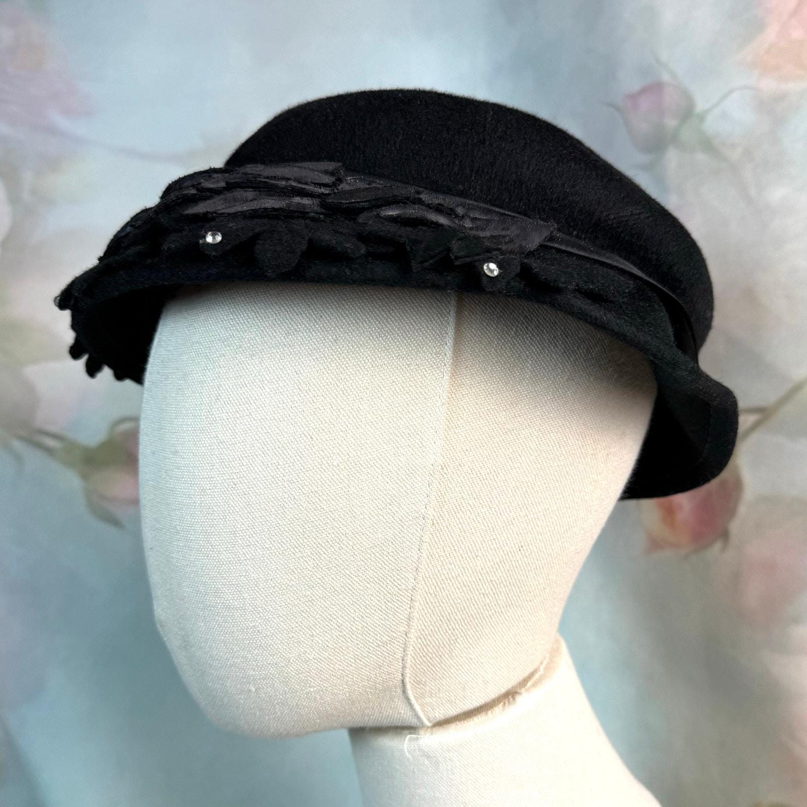 VTG Black Wool Feather Ribbon Neumann Endler Fairfield Felts 100% Wool Hat Victorian Womans FairField Felts Neuman-Endler 100% Wool Hat  main image 2